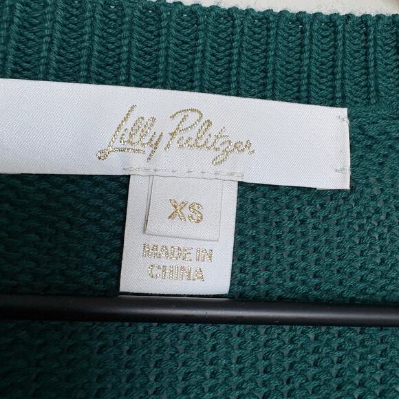Lilly Pulitzer Green Sweater XS Pom Appliqué 3D Knit Holiday Winter skandigirl - Picture 6 of 7